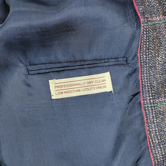 Gino Cappeli‎ Silk Sport Coat Mens 40 Long Blue Purple Windowpane Plaid 2 Button - Picture 8 of 15